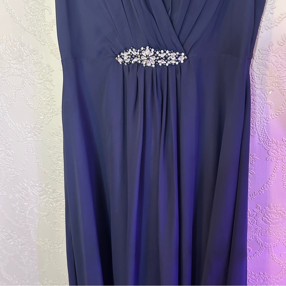 Eliza J Navy Blue Evening Dress Embellished High/Low Chiffon Dress 6 - Picture 3 of 9